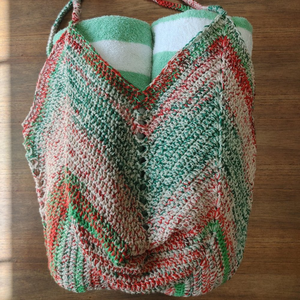 Boho Crochet Beach Bag - Red and Green